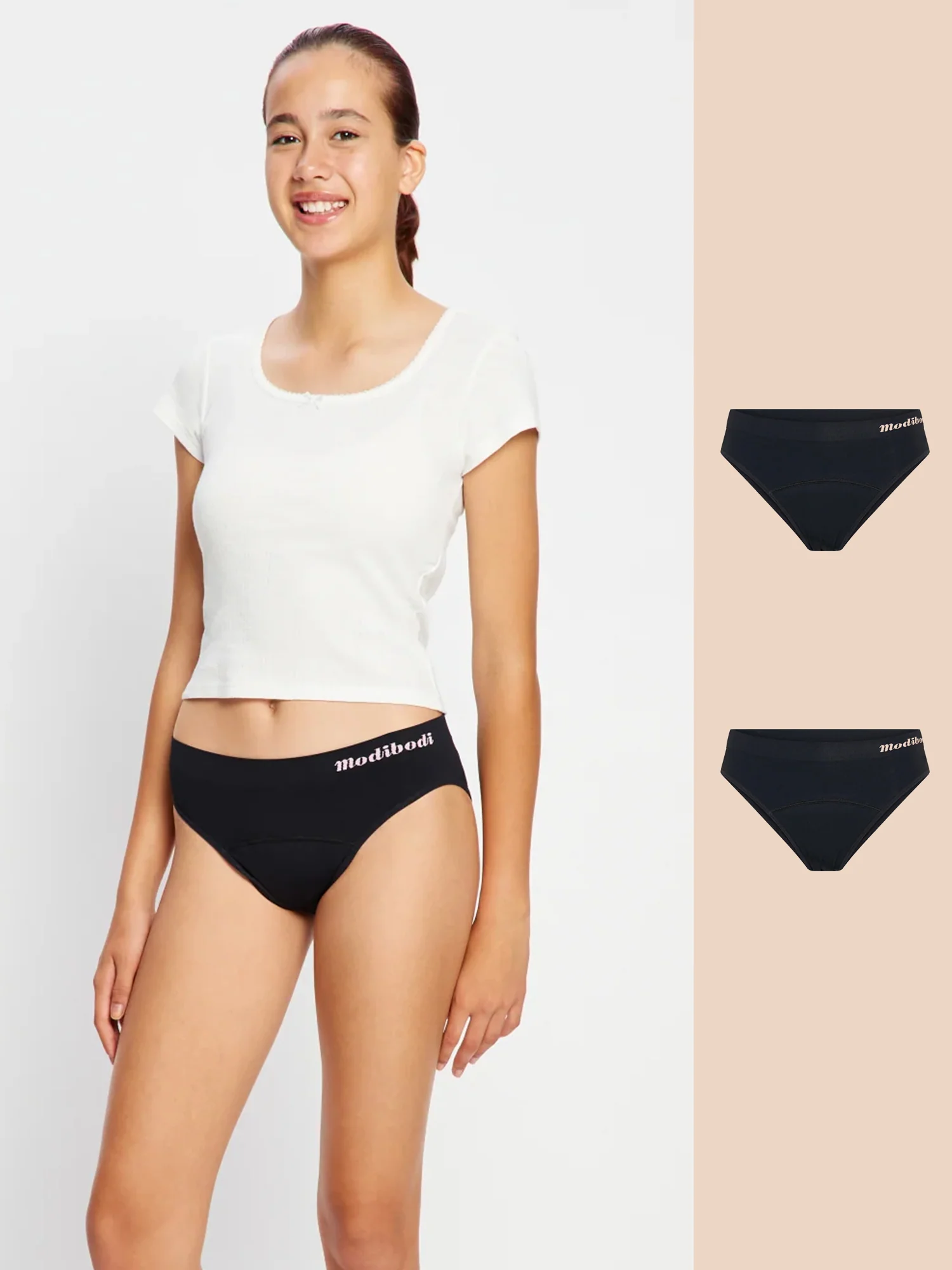 ModiComfort Seamless Teen Hipster Bikini Moderate Black 2 Pack