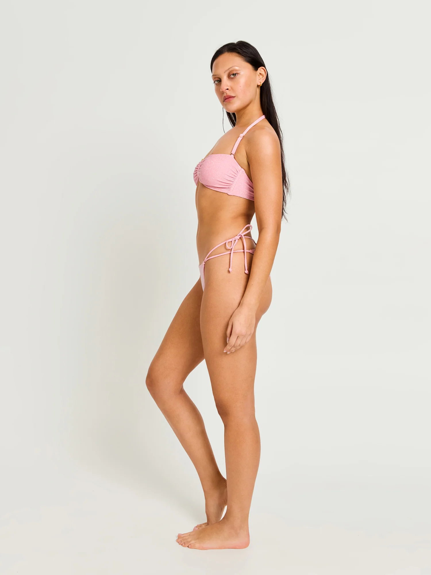 Swimwear Shimmer Tie Back Bandeau Top Peony Pink - Image 2