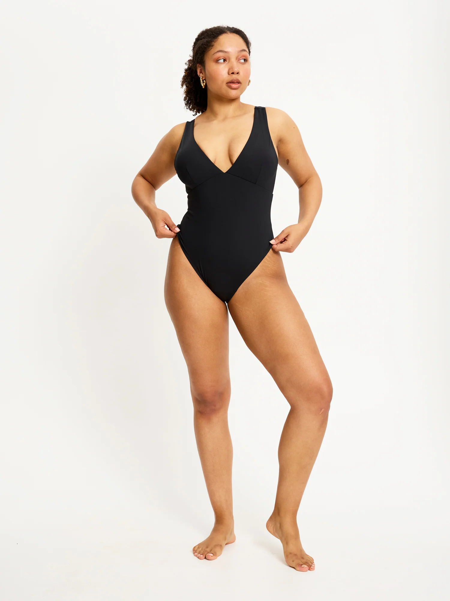 Swimwear V Plunge One Piece Light Black