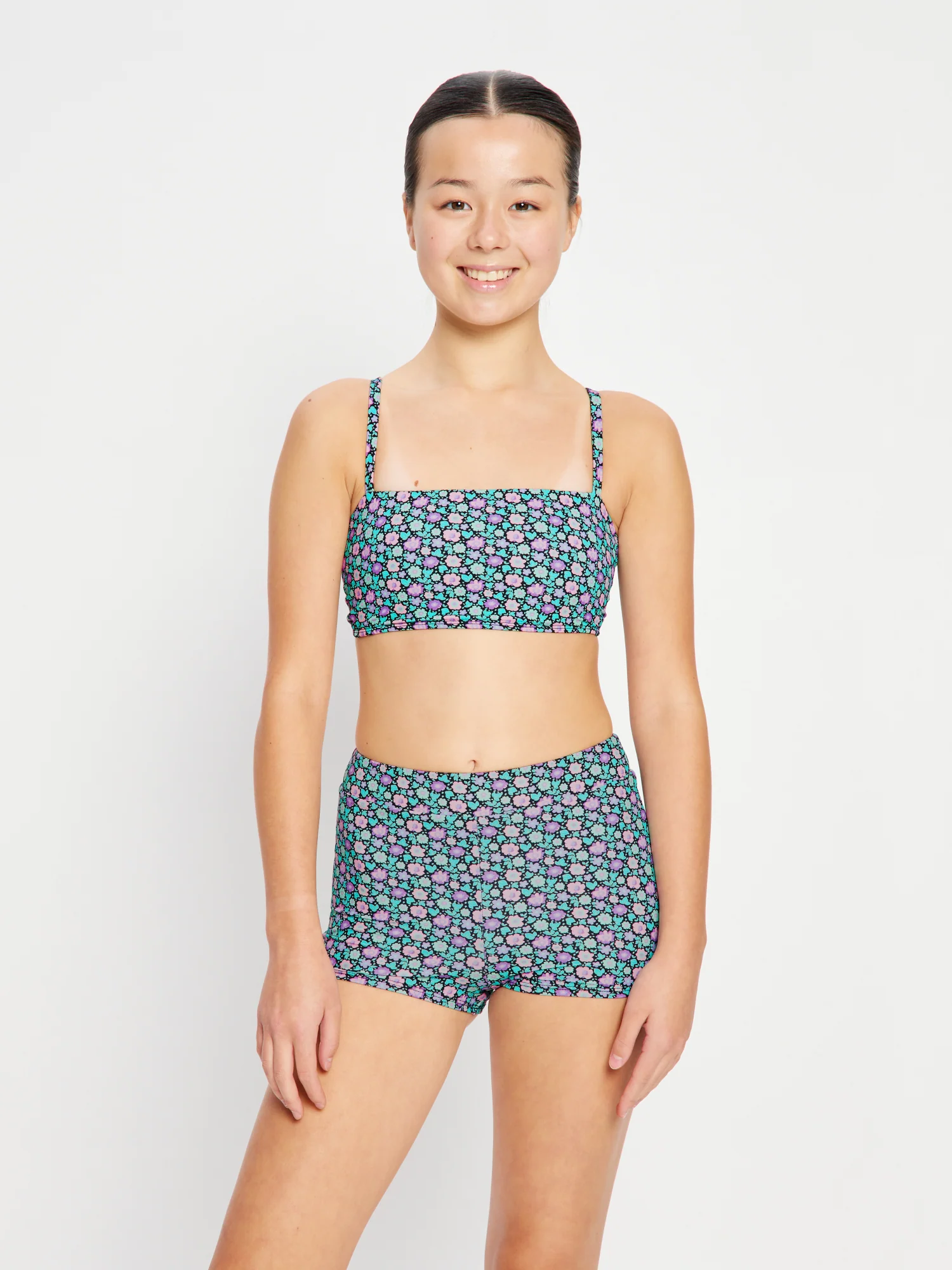 Teen Swimwear Bandeau Strap Crop Top Luna Blossom Black - Image 2